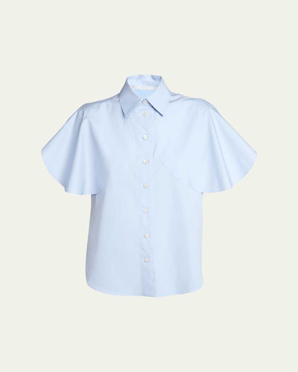 Round Flutter-Sleeve Collared Shirt